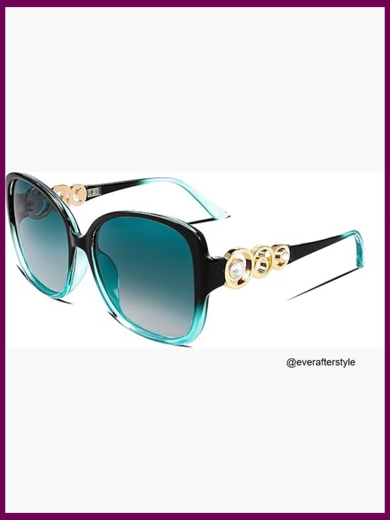 Oversized Square Frame Sunglasses with Pearl Sparkling Polarized UV Protection main image 7